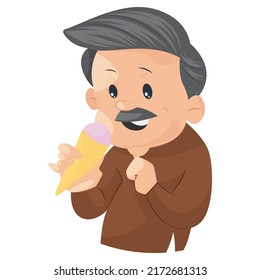 Grandfather is eating ice cream. Vector graphic illustration.  Individually on a white background.