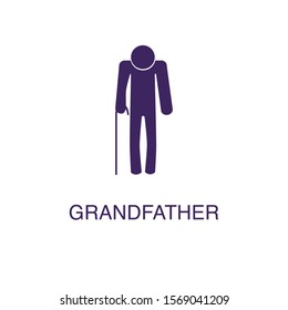 Grandfather element in flat simple style on white background. Grandfather icon, with text name concept template