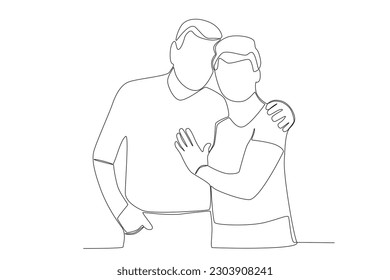 Grandfather embracing grandmother and one hand in pocket. Grandparent day one-line drawing