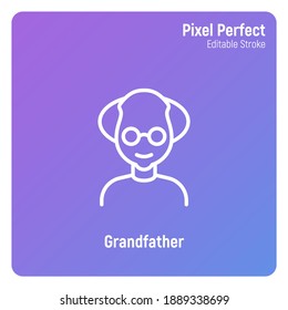 Grandfather in eyeglasses. Elderly people. Thin line icon. Pixel perfect, editable stroke. Vector illustration.