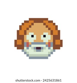 Grandfather face, cartoon character, bearded man pixel art style icon. 8-bit style. Isolated abstract vector illustration. 