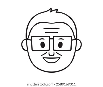 Grandfather face doodle hand drawn icon. Outline drawing grandpa face line clipart symbol. Vector illustration