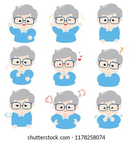 Grandfather face expression, set of grandfather character illustration, 

facial expressions.