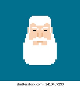 Grandfather face pixel art. Granddad head 8 bit. Gray beard vector illustration