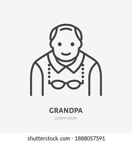 Grandfather flat line icon. Vector outline illustration of old man . Black color thin linear sign for senior person avatar.