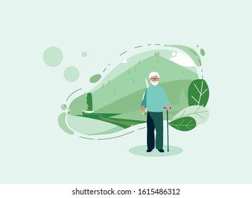 Grandfather in front of a landscape design, Old man male person father grandparents family senior and people theme Vector illustration