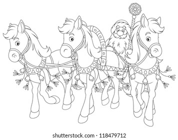 Grandfather Frost in his sledge pulled by three horses