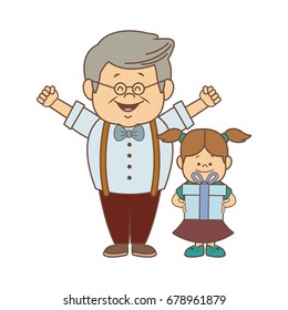 grandfather and girl holding hands together fun