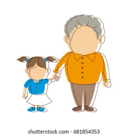 grandfather and girl holding hands together fun