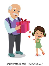 grandfather giving a gift to his grandchild