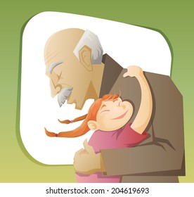 grandfather and grandchild gives each other family hugs