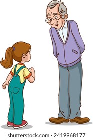 Grandfather and grandchild standing together and talking vector illustration.