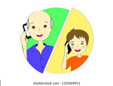 grandfather and grandchild talking on the phone 