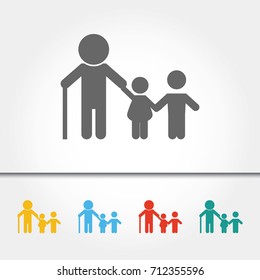 Grandfather with Grandchildren Single Icon Vector Illustration