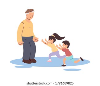 grandfather and grandchildren together smiling vector illustration design