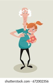 Grandfather and granddaughter illustration