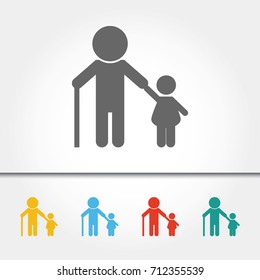 Grandfather and Granddaughter Single Icon Vector Illustration