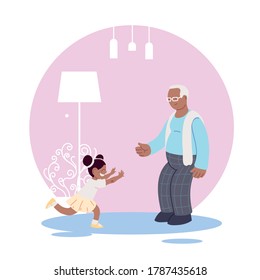 grandfather and granddaughter together smiling at home vector illustration design