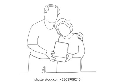 Grandfather and grandmother celebrating grandparents day. Grandparent day one-line drawing