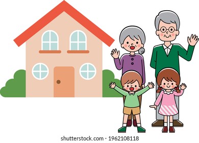 grandfather grandmother grandchildren family home illustration