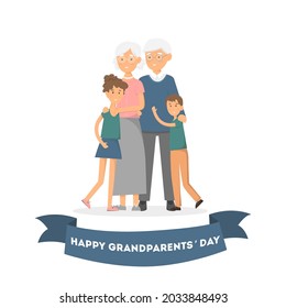 Grandfather and grandmother with grandchildren. Grandparents day. Vector illustration
