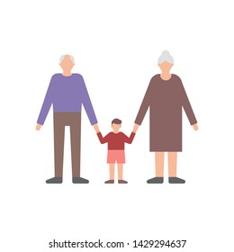Grandfather and grandmother with kid  simple  vector illustration