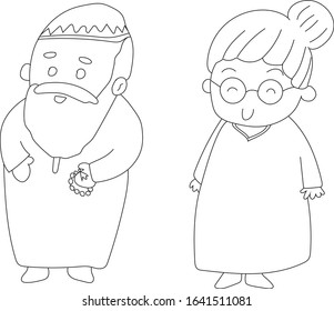 Grandfather and grandmother, old man, old woman - coloring page