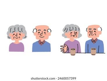 Grandfather and grandmother smiling icon set
