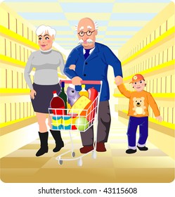 grandfather and grandmother in a store