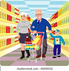 grandfather and grandmother in a store