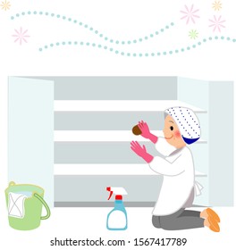 Grandfather and grandmother who are cleaning