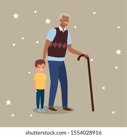 grandfather with grandson avatar character vector illustration design