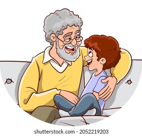 grandfather and grandson chatting together having fun vector illustration