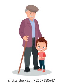grandfather and grandson chatting together having fun vector illustration
