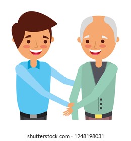 grandfather and grandson embraced family