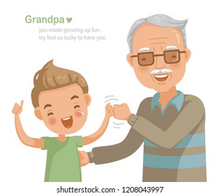 Grandfather and grandson Fist bump aside.Thumb up.Family relationship, insurance concept for the elderly, education of the child. Picture card design and text instead of love. Card design for elderly.