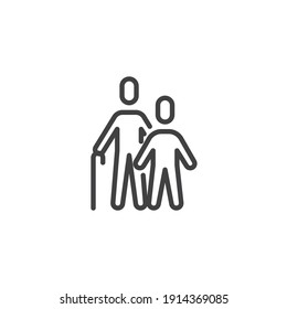 Grandfather with grandson line icon. linear style sign for mobile concept and web design. Grandad and child outline vector icon. Symbol, logo illustration. Vector graphics