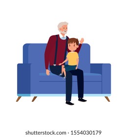 grandfather with grandson sitting in sofa vector illustration design