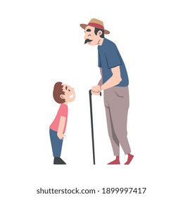 Grandfather and Grandson Spending Pastime Time Together, Grandparent Communicating with his Grandchild Cartoon Style Vector Illustration