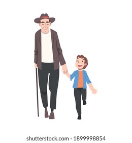 Grandfather and Grandson Spending Pastime Time Together, Grandparent Entertaining Grandchild Cartoon Style Vector Illustration