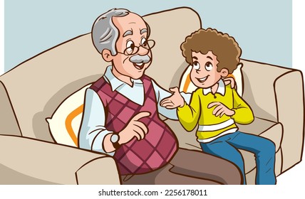grandfather and grandson talking cartoon vector