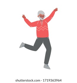 Grandfather Happily Jumping, Happy Elderly Man Having Fun Vector Illustration
