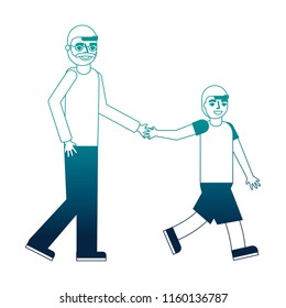 grandfather holding hand grandson walking