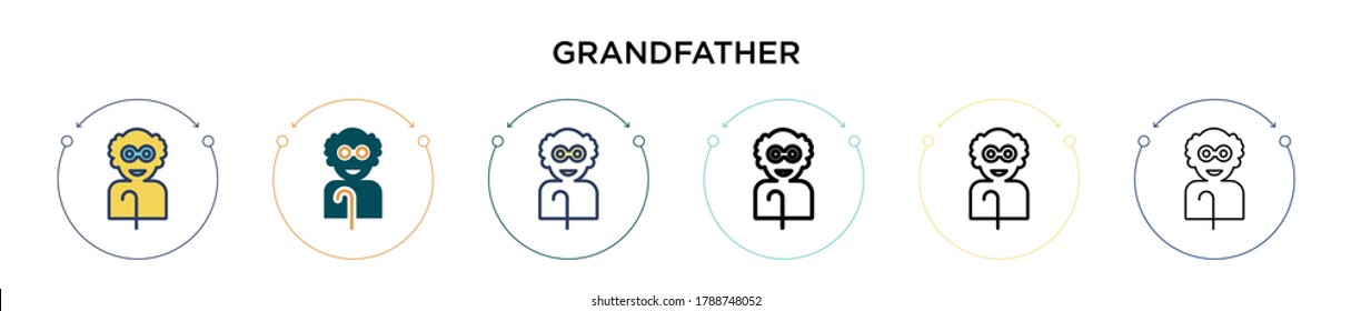Grandfather icon in filled, thin line, outline and stroke style. Vector illustration of two colored and black grandfather vector icons designs can be used for mobile, ui, web