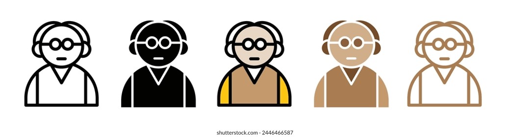 Grandfather Icon Set with Elderly Senior Citizen Faces for Retirement and Family
