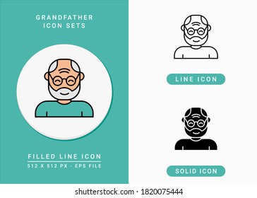 Grandfather icons set vector illustration with solid icon line style. Old people man symbol. Editable stroke icon on isolated background for web design, user interface, and mobile app