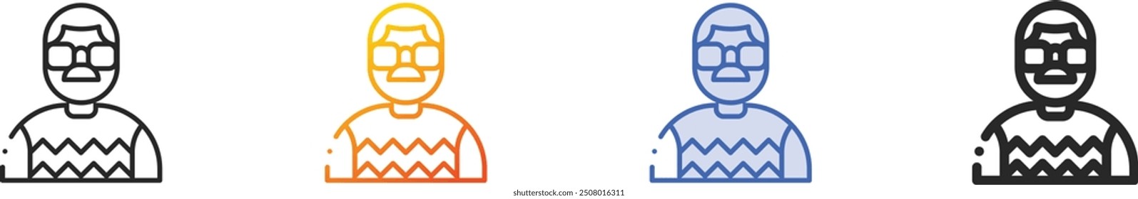 Großvater-Symbol.Dünn linear, Farbverlauf, blauer Strich und kräftiges Style-Design einzeln auf weißem Hintergrund
