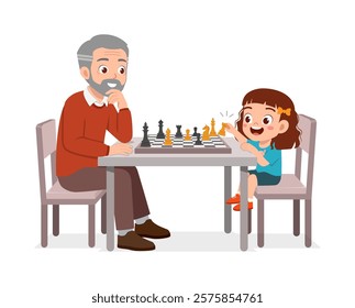 grandfather and kid playing chess