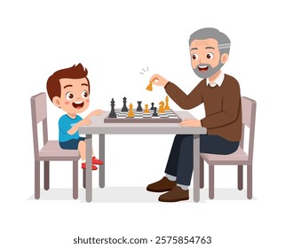 grandfather and kid playing chess