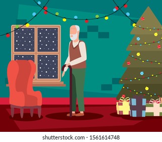 grandfather in livingroom with christmas decoration vector illustration design